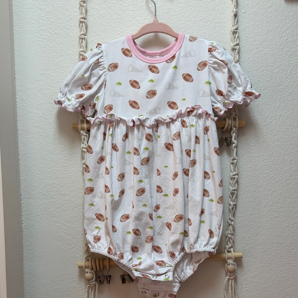 Girls Pink-Trim Football Print One-Piece Bodysuit